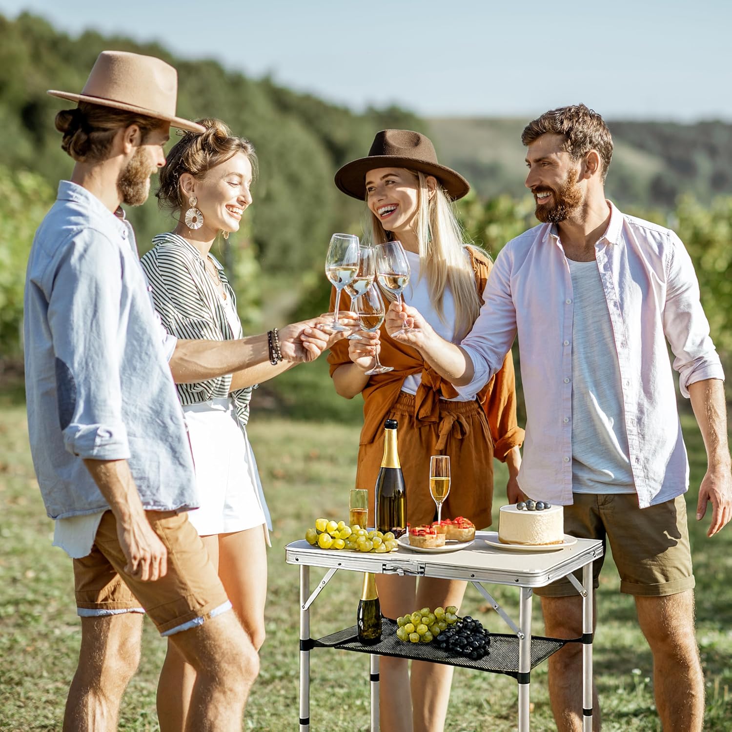 Table de camping pliable petite taille, 60 x 40cm, en aluminium, pieds réglables en hauteur, pour intérieur, extérieur, pique-nique et camping - 5