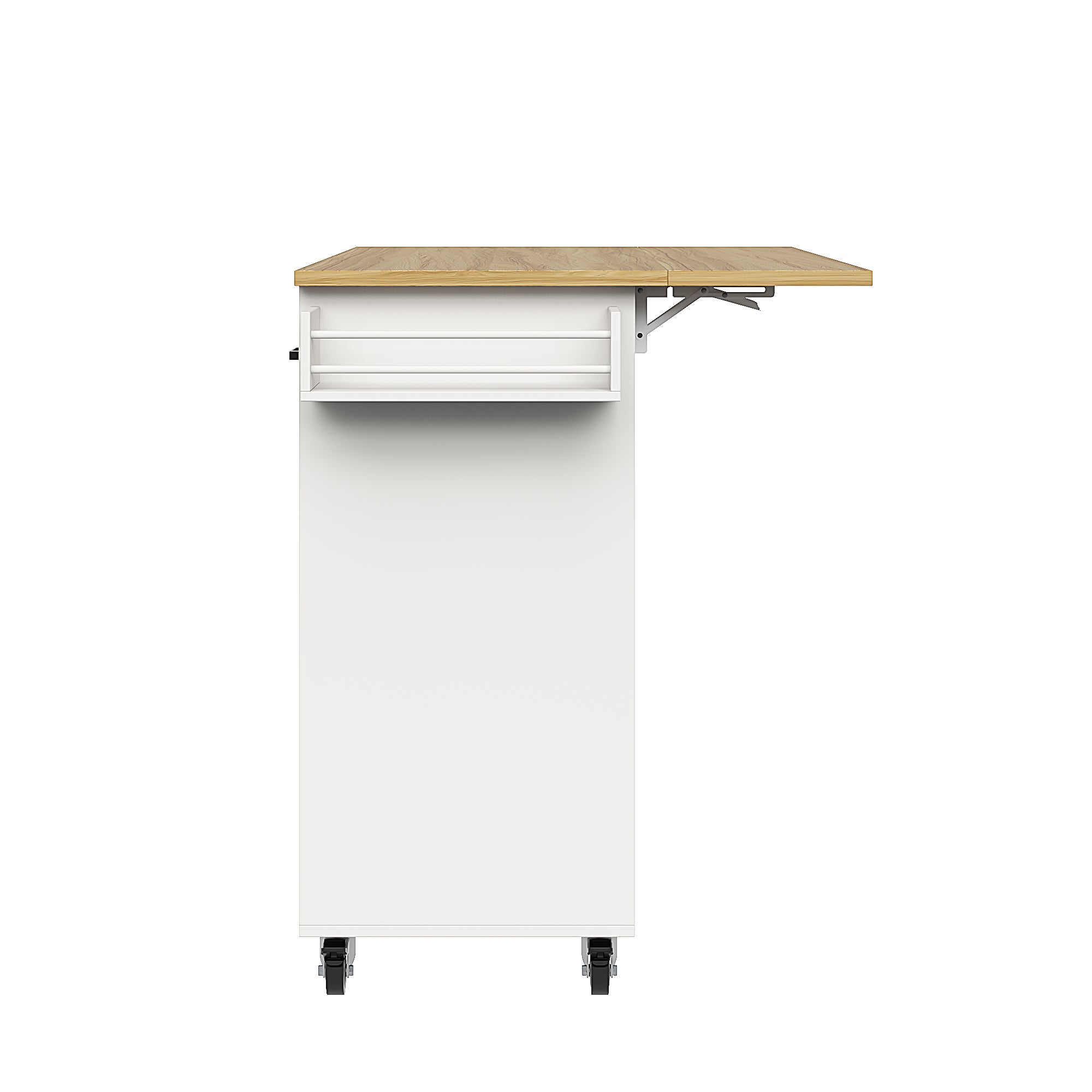 Ilot central de cuisine - chariot à roulette avec plateau extensible - 3 tiroirs et 2 portes - Blanc - 9