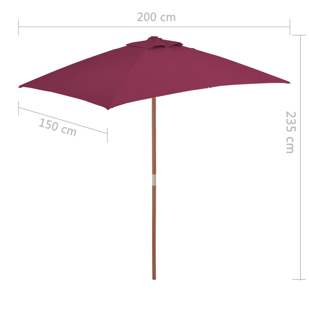 Parasol avec mât en bois 150x200 Bordeaux - 8
