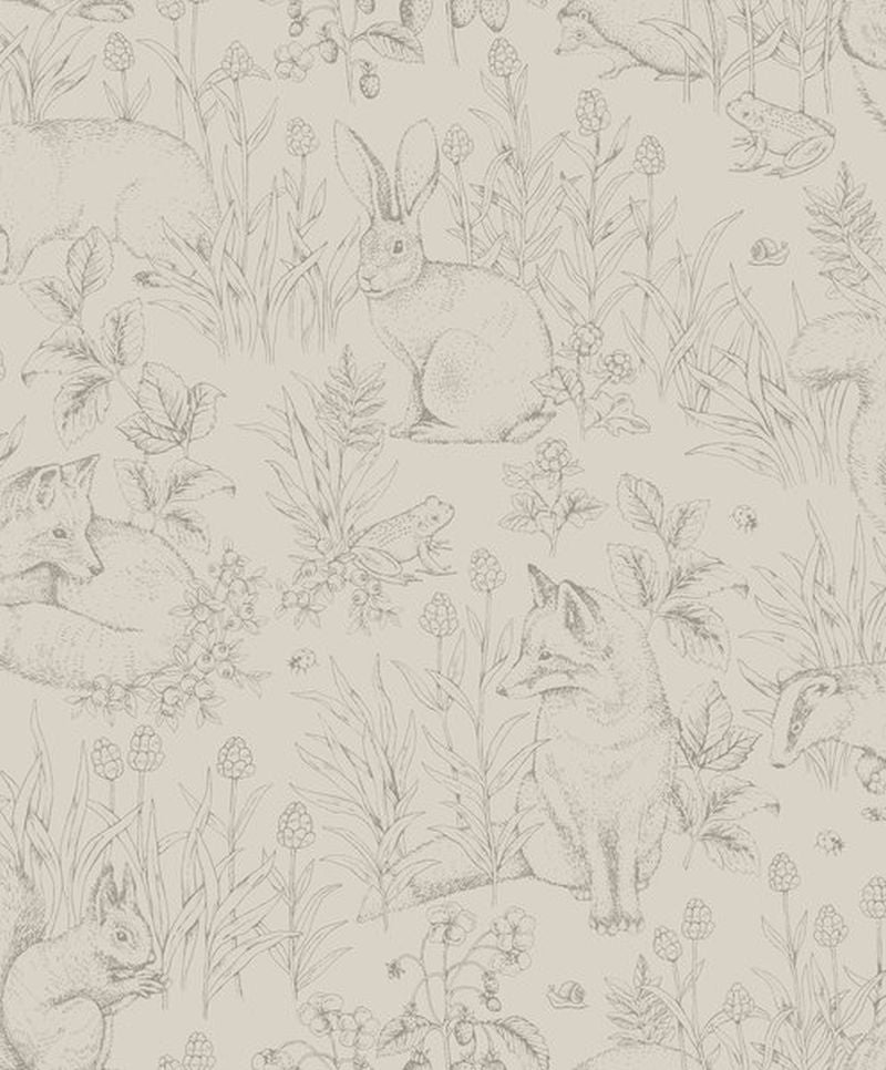 Papel pintado bosque con animales del bosque beige - 53 cm x 10.05 m - borastapeter