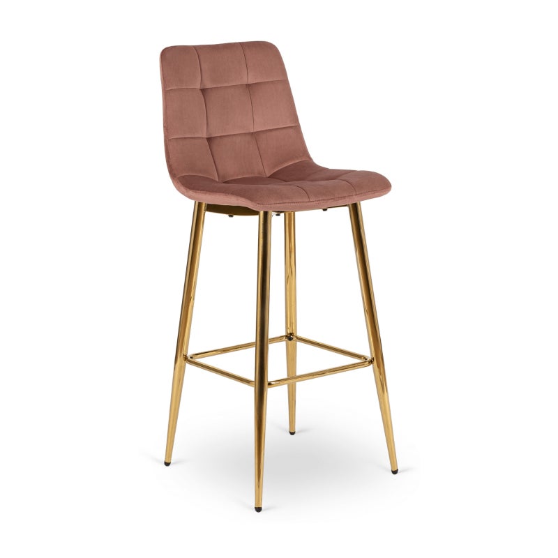 Hoker Krzesło Barowe z Oparciem Do Jadalni Glamour Welur Róż Złoty ARIEL