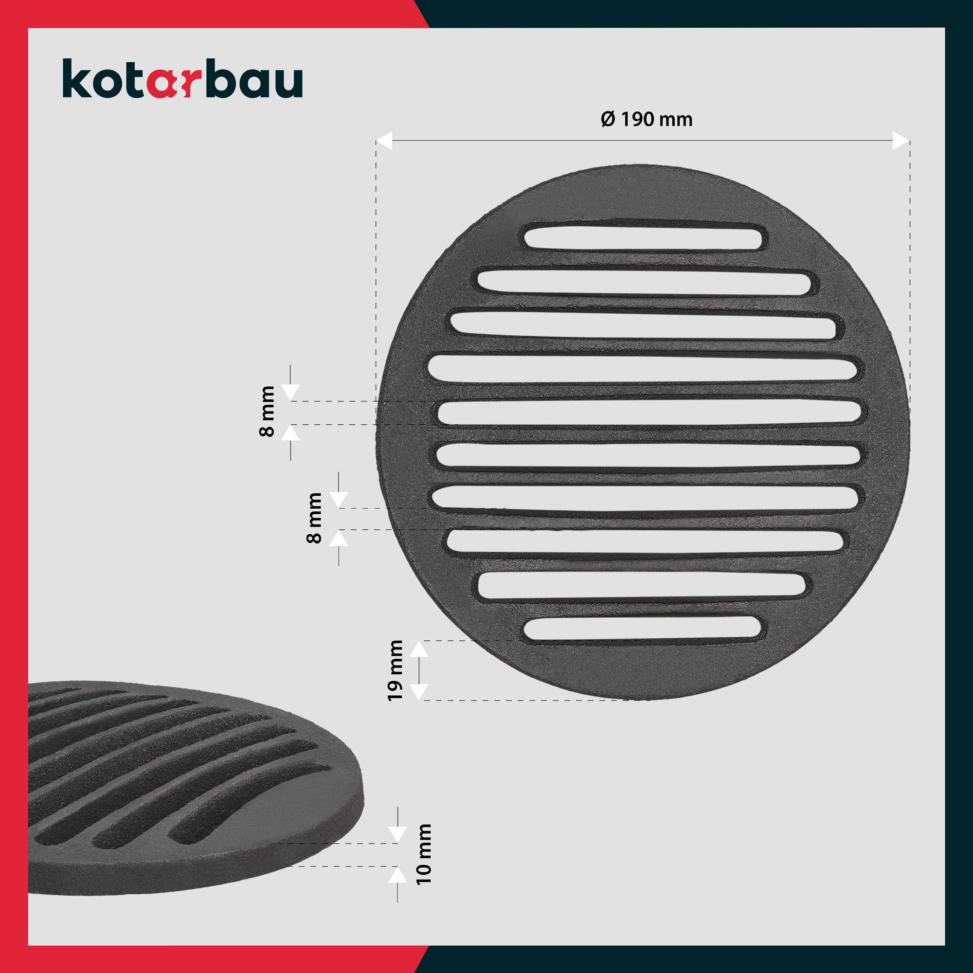 Grille de Cheminée en fonte diamètre 19 cm - Grille en fonte carrée - Résiste aux températures élevées - KOTARBAU - 4