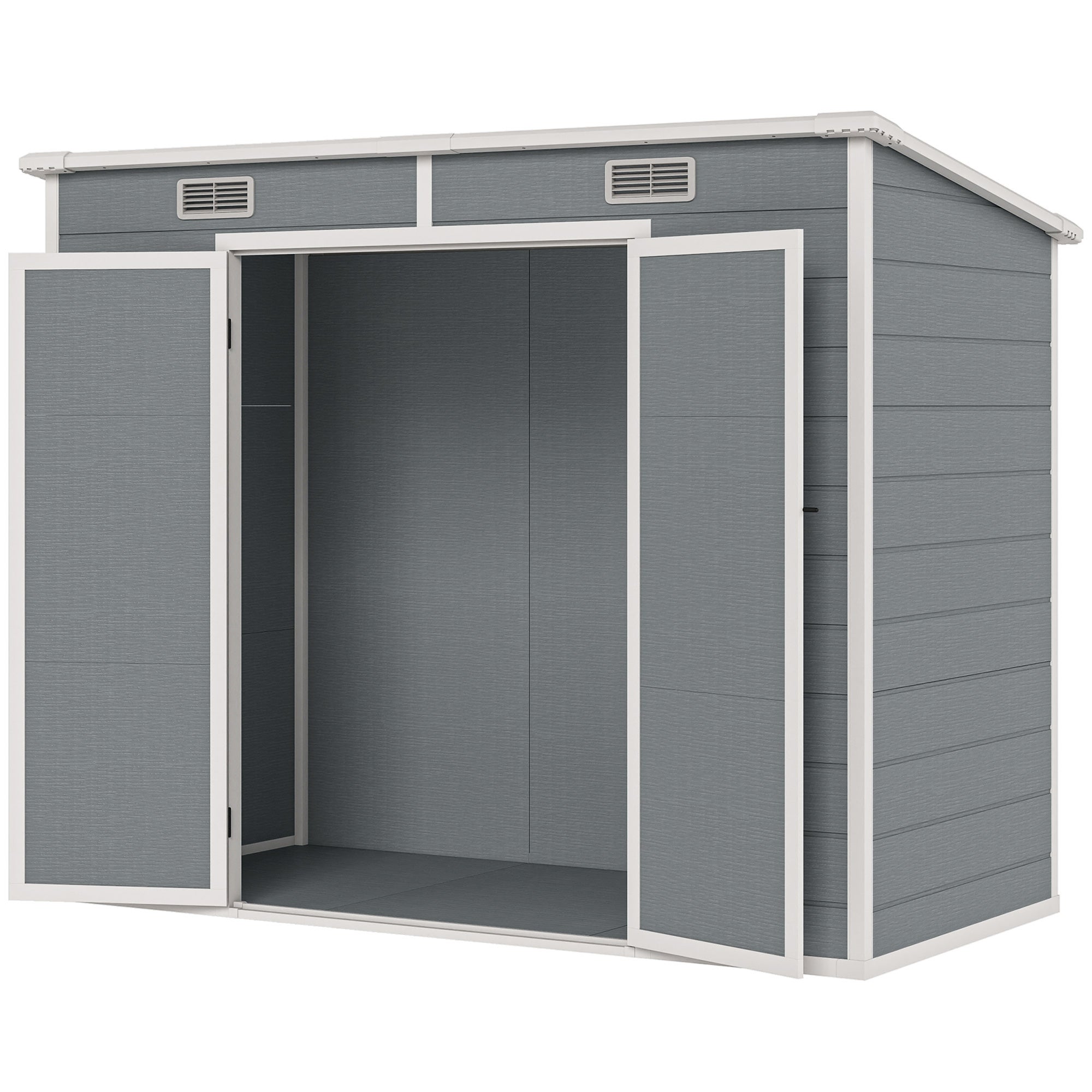 Cabanon jardin 2,4x1,3 m plastique sol fenêtre portes verrouillables jardin terrasse gris - 2