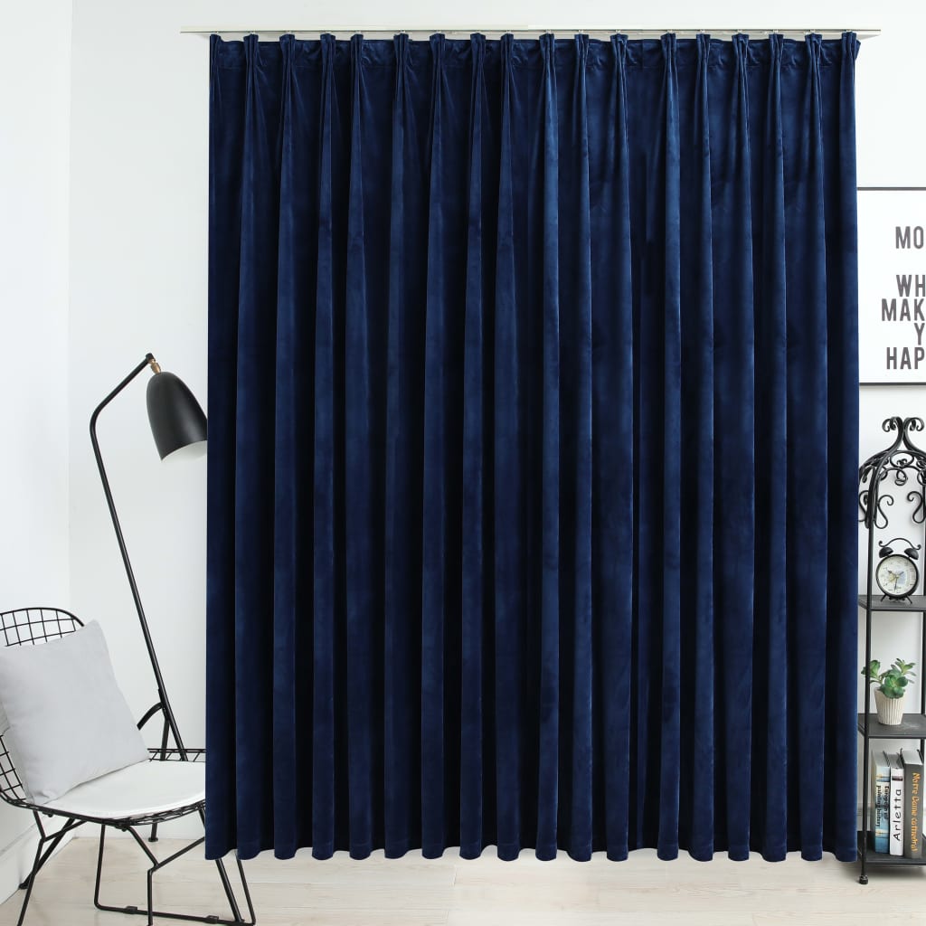 Maison exclusive - cortina opaca con ganchos terciopelo azul oscuro 290x245 cm