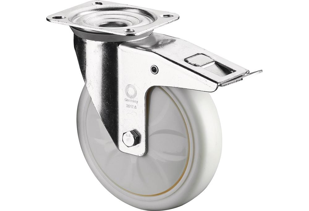 BS Rollen Kółko obrotowe D.200mm Nośność 750kg z hamulcem Ku.135x110mm białe - L620.B15.202