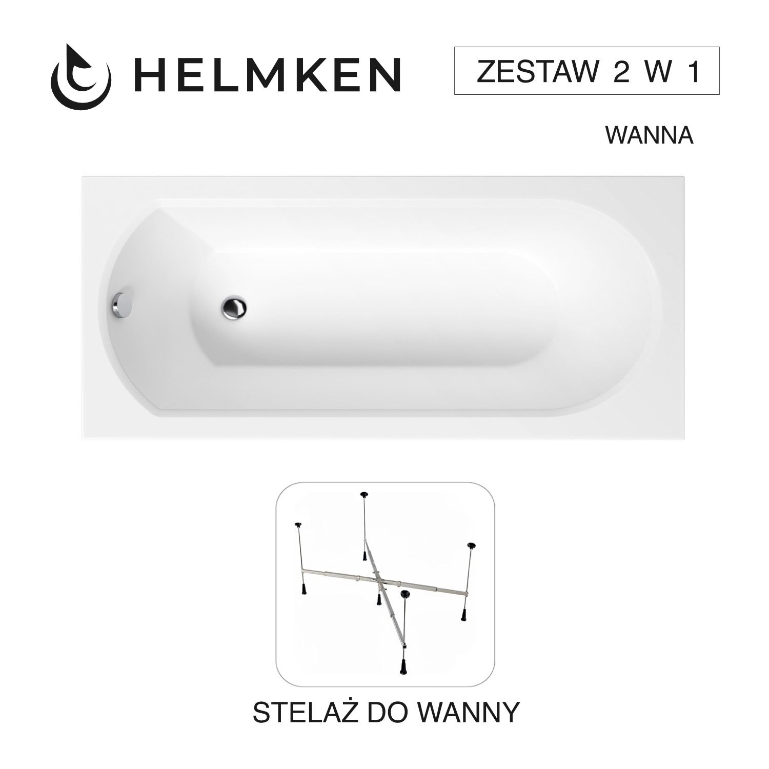 Wanna akrylowa Helmken Tressa 160 х 75 + Stelaż uniwersalny do wanien Helmken 21230020 / 23097002-2S