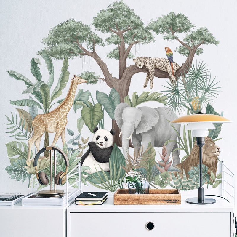 Stickers muraux enfants - Decoration chambre bébé - Sticker mural Animaux d'Afrique - Autocollant mural géant Jungle -74*65cm - 2