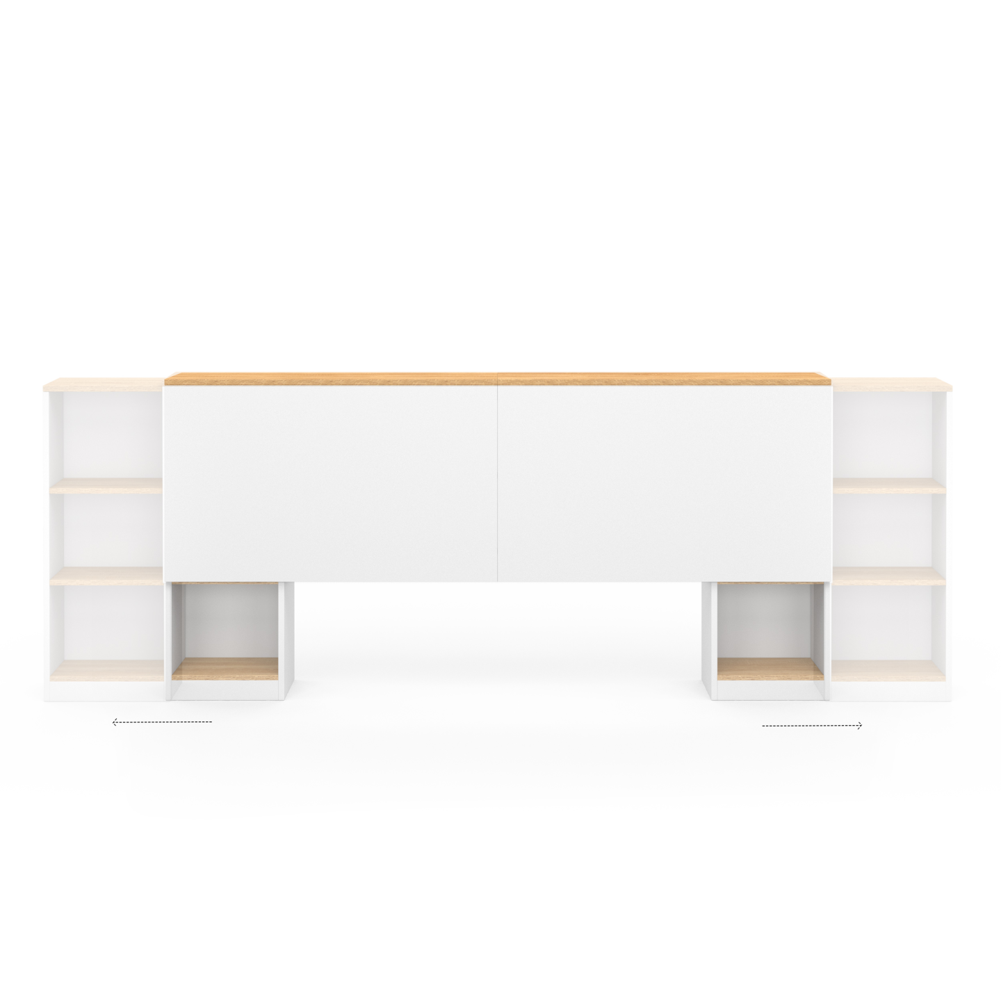 Tête de lit sur pied extensible avec chevets coulissants CATBA pour lit 140 et 160 cm blanc et façon bois - 3