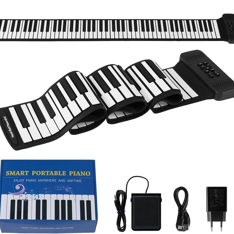 88-Klawiszowe Pianino Zwijane, Składane i Przenośne Pianino Cyfrowe z 128 Brzmieniami, 128 Rytmami, 14 Demo, Złączem MP3/USB/MIDI, Bezprzewodową