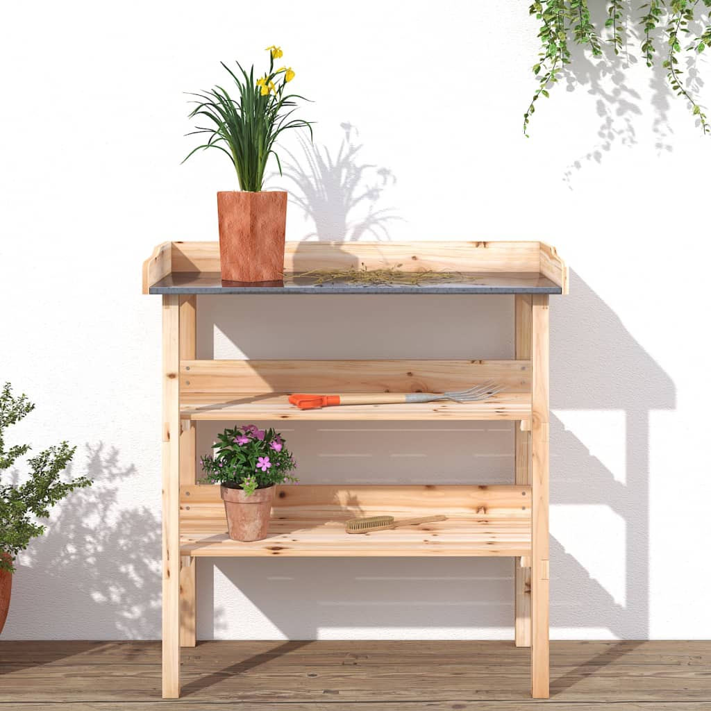 Jardinière | Table à plantes avec étagères 78x38x82,5cm bois de sapin solide CFW27872 - 3