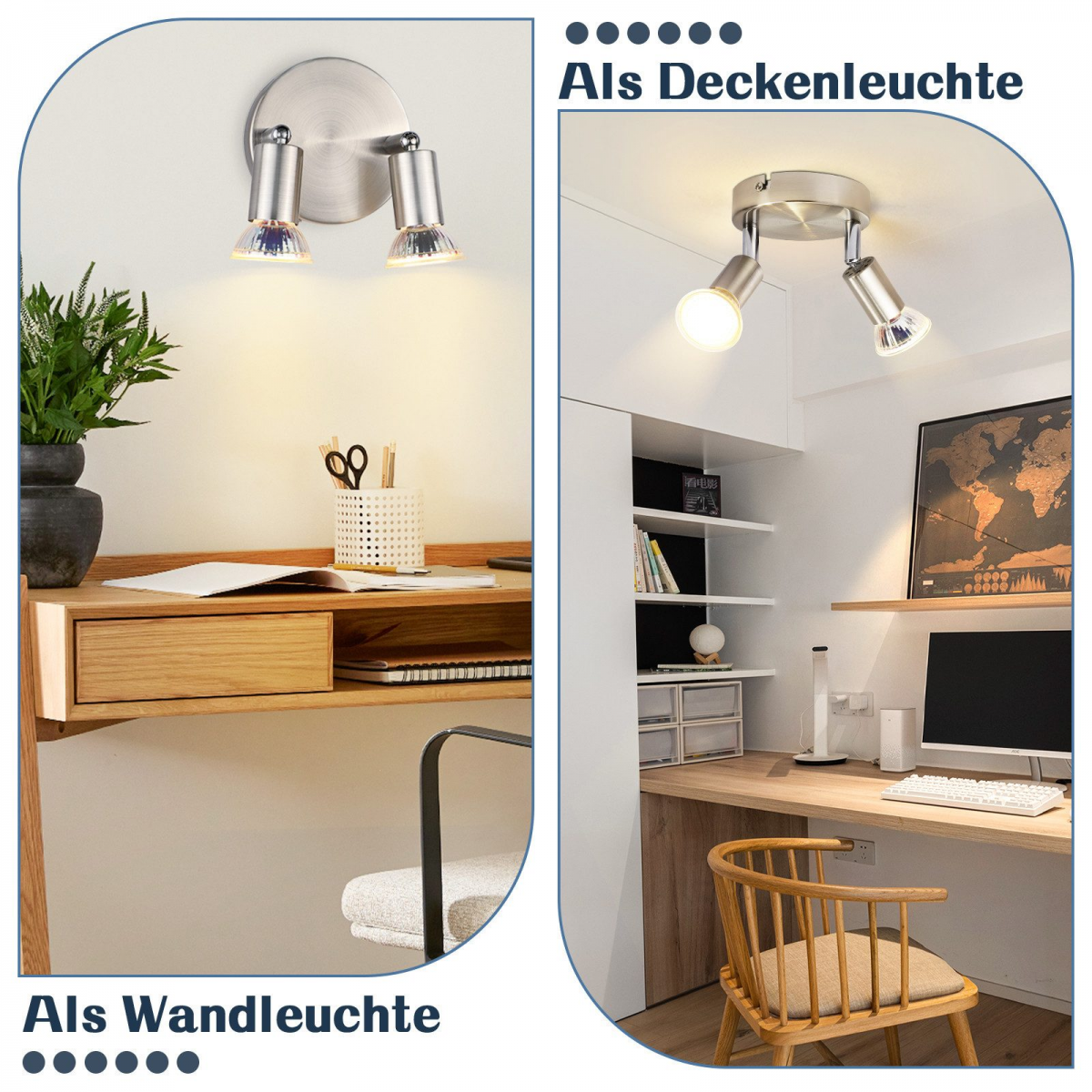 NETTLIFE Plafonnier LED GU10 -3 Spots de Plafond Ronde Moderne Spots de Plafond 350° pour Cuisines Couloir Chambre Salon - sans Ampoule chrome - 4