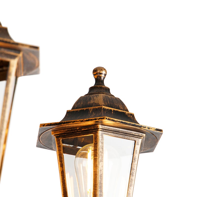 Qazqa classic-antique lanterne extérieure pour jardin - New Haven - doré/laiton, max. 15w, e27, 216.5cm, IP44, à 3 lumières - 4
