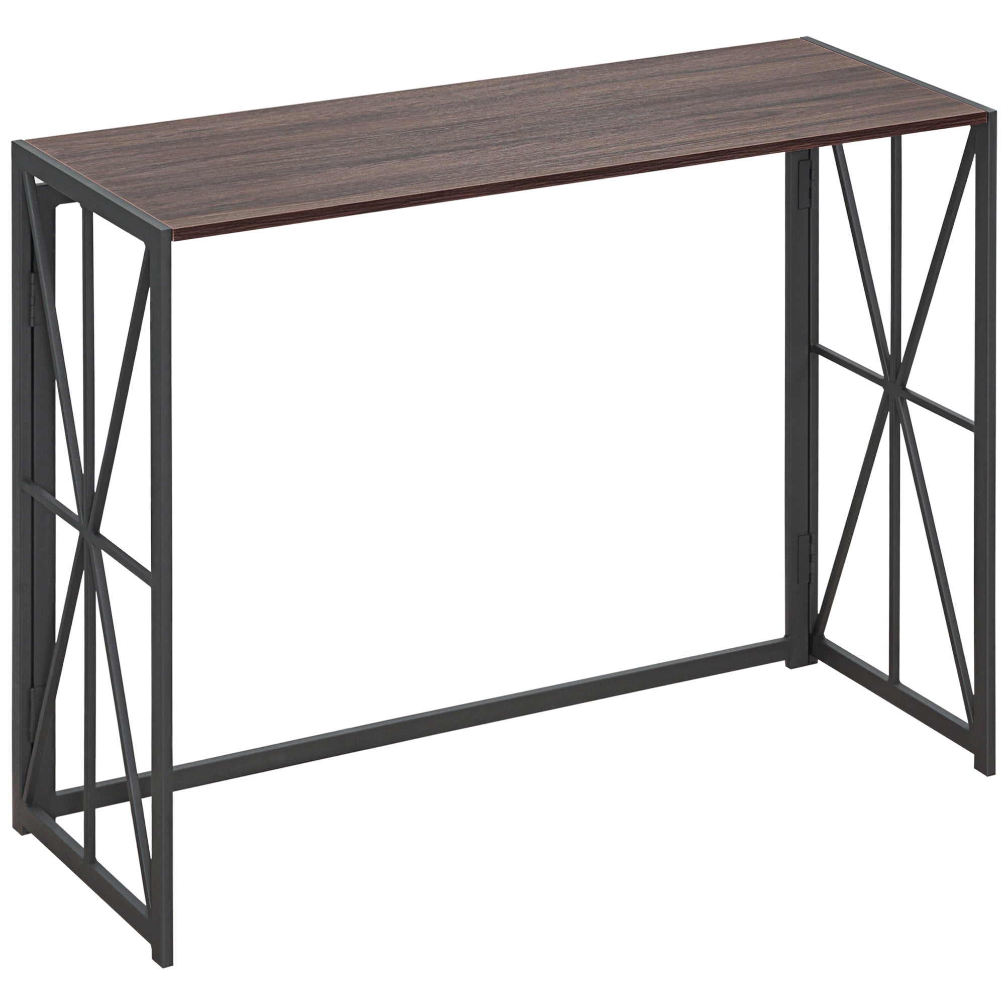 Składany stolik konsolowy w stylu industrialnym do przedpokoju, drewno i metal, 100x38x80 cm, brązowy