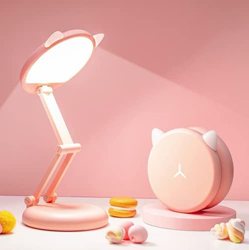 Lampe De Bureau LED Rechargeable Avec Port De Charge USB Et Porte-stylo, Lampe De Table à Intensité Variable Pour Enfants, 2 Modes De Couleur, Rose Clair Pour Filles, Adolescents, Adultes