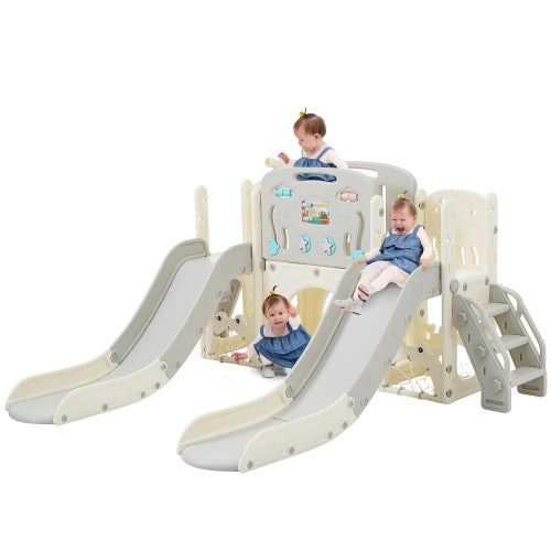 Toboggan Enfants 7 En 1 – Double Toboggan Escalier Basket Télescope – Intérieur Extérieur – 203x166x97 Cm