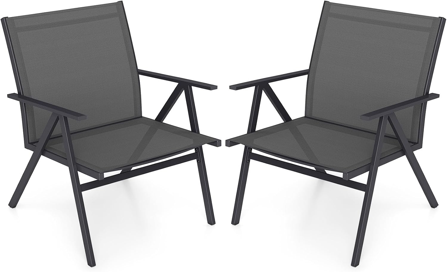 Zestaw 2 Składanych Krzeseł Ogrodowych, Fotel Balkonowy z Metalową Konstrukcją i Oddychającym Siedziskiem i Oparciem, 67x61,5x78 cm, Nośność 160 kg