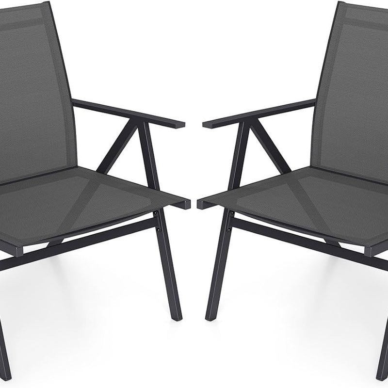 Zestaw 2 Składanych Krzeseł Ogrodowych, Fotel Balkonowy z Metalową Konstrukcją i Oddychającym Siedziskiem i Oparciem, 67x61,5x78 cm, Nośność 160 kg