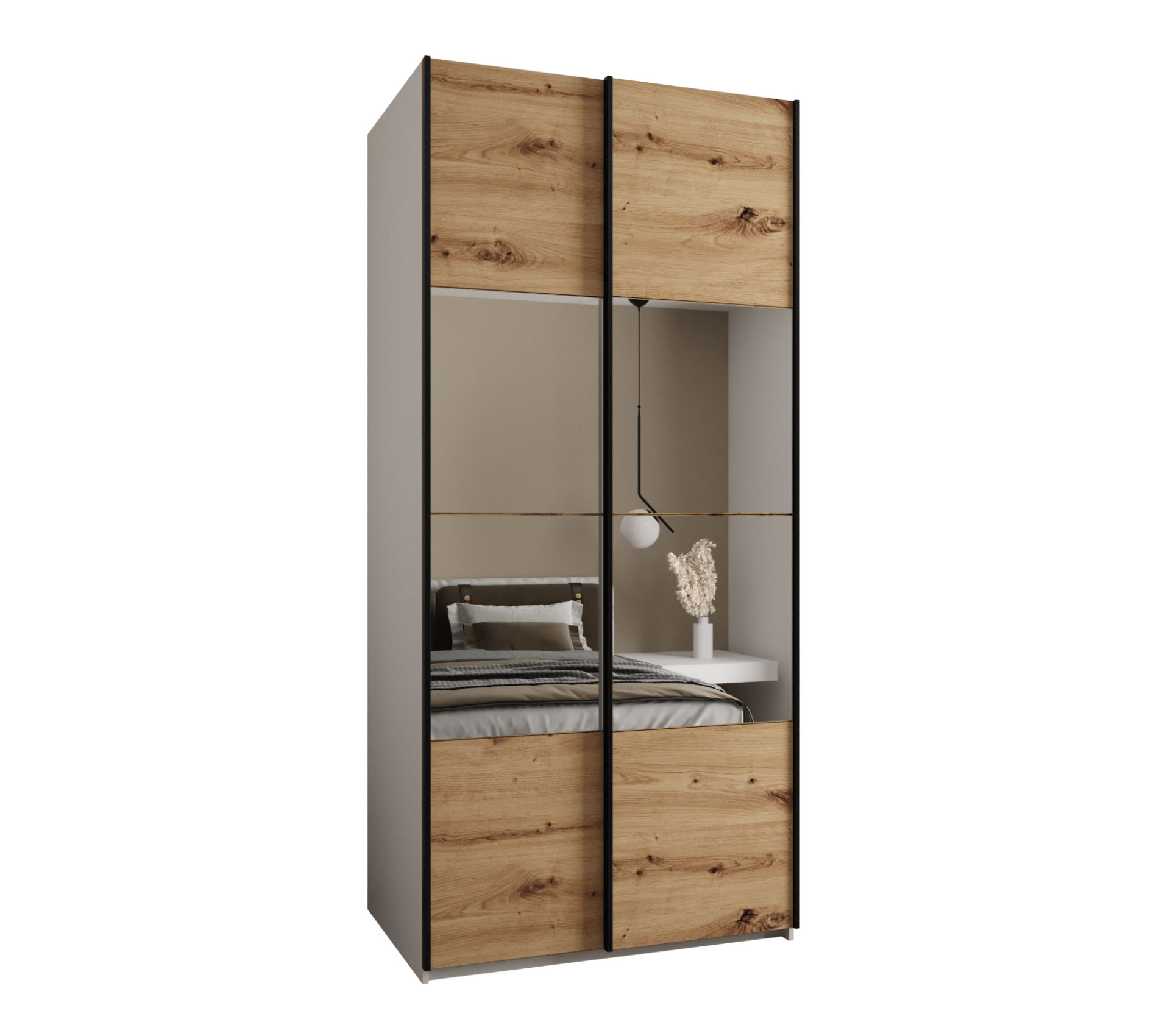Szafa przesuwna wysoka Lux 4 110 x 64 x 245,5 cm biały + artisan + u. czarny - Abiks Meble