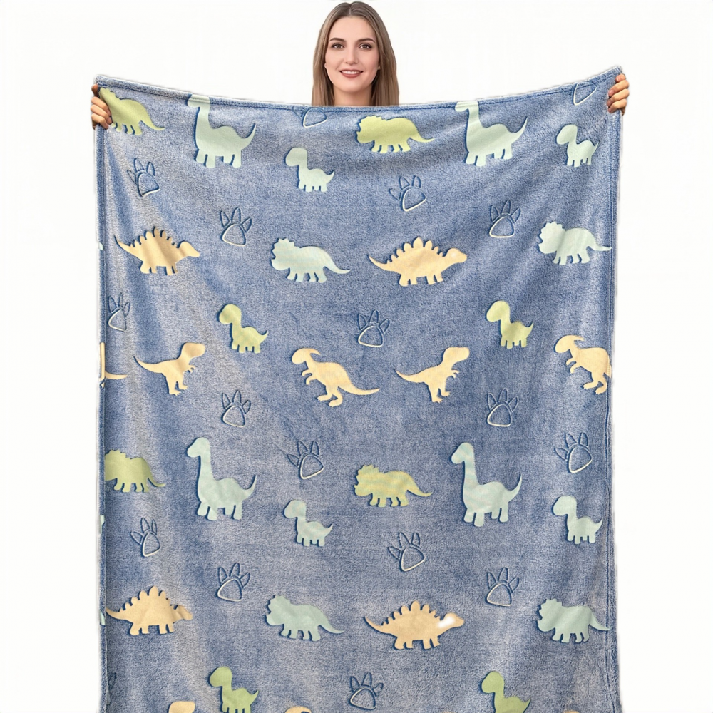 Koc z dinozaurami dla chłopców, fosforyzujący koc dla dzieci, miękki wełniany koc, 1,52 m x 1,27 m