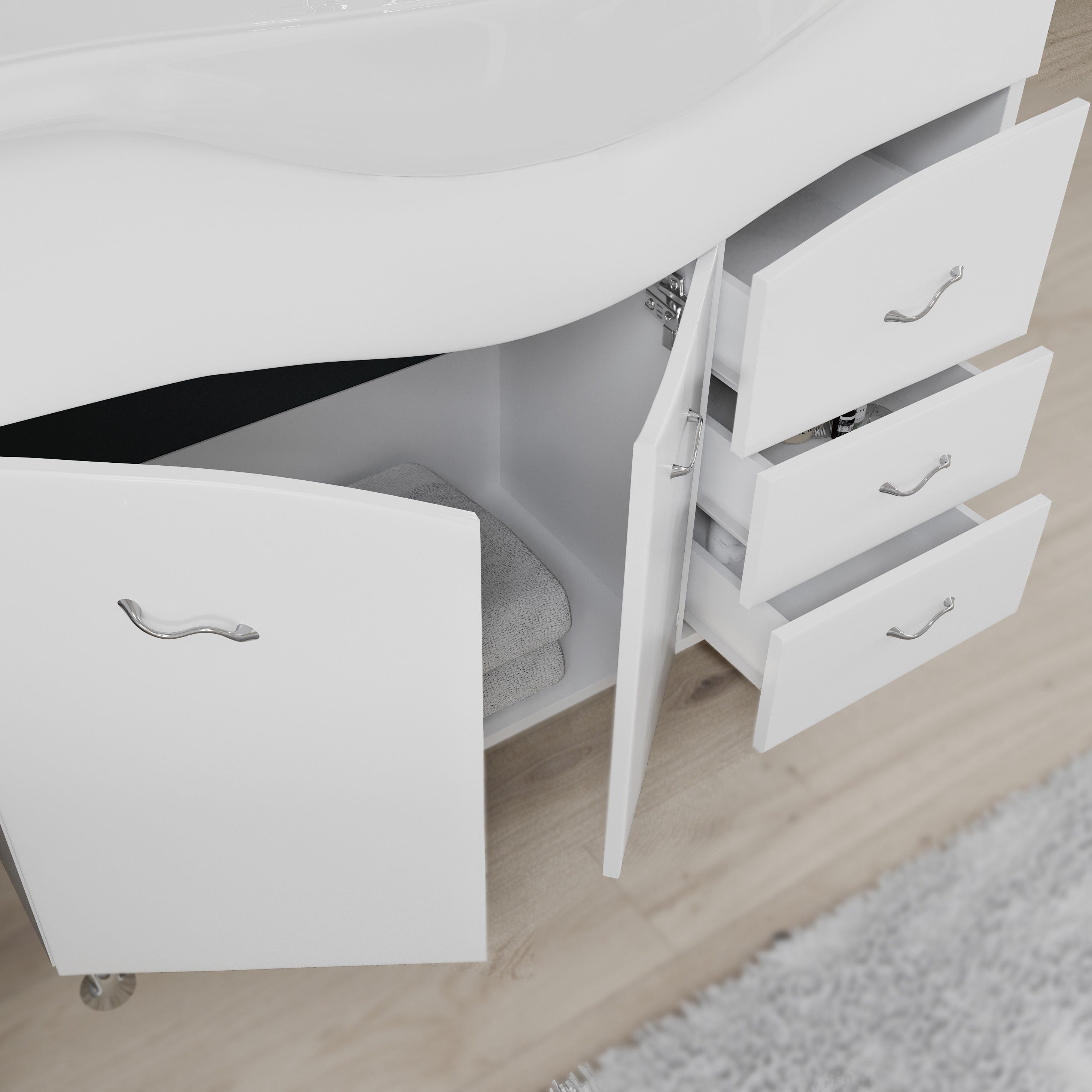 Meuble salle de bain 105 cm classique avec lavabo et miroir | Easy - 4