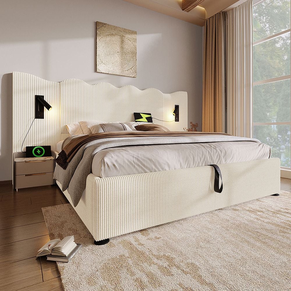 Cama Matrimonio 160x200 Cama Doble Tapizada 140*200, Cabecero Con Espacio De  Almacenamiento Puerto Usb Y Tipo C Funcion Led Envolvente 360 Alrededor  96547744 Dormitorio Matrimonio Completo, image size:1000x1000
