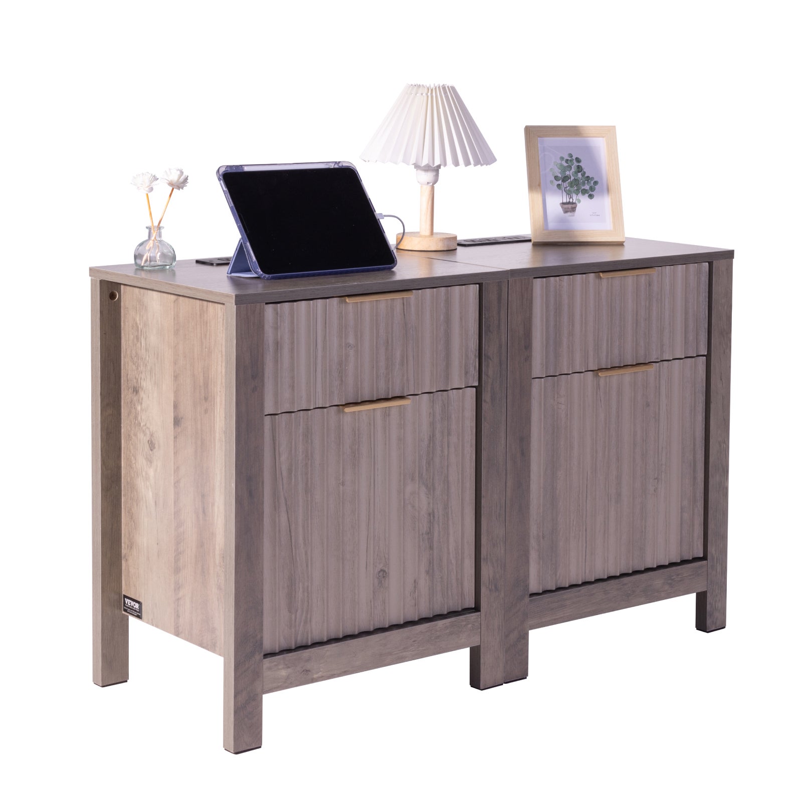 Lot De 2 Tables De Chevet Avec Multiprise Et Lumière LED - 3 Tiroirs, 2 Prises CA + 2 USB - Blanc, 60x30x66.6 Cm - Pour Chambre, Salon - 8