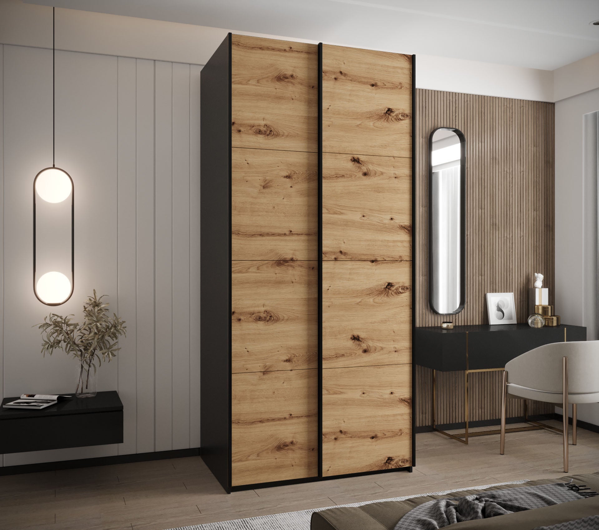 Szafa przesuwna wysoka Lux 1 120 x 64 x 245,5 cm czarny + artisan + u. czarny - Abiks Meble - 2