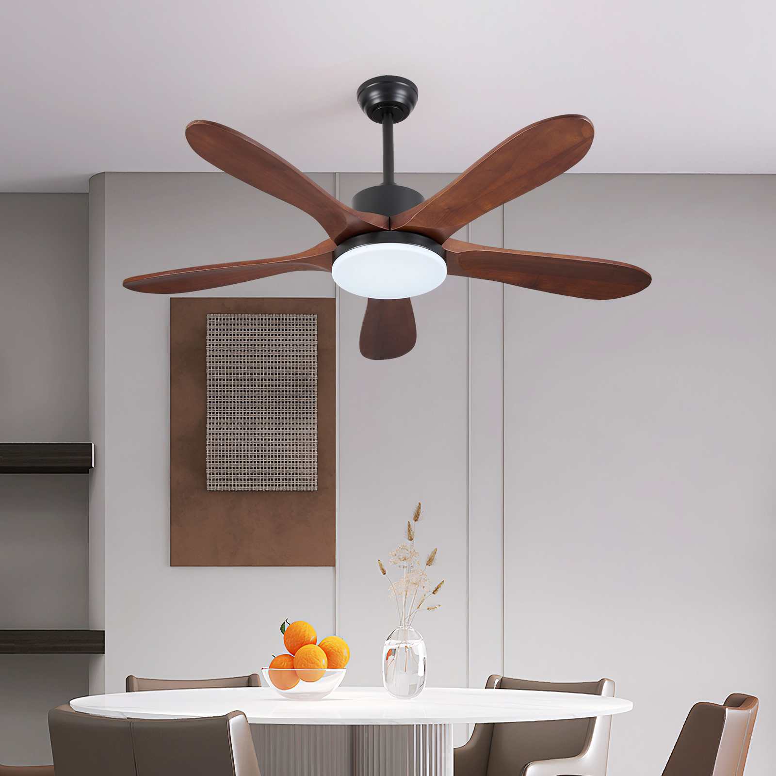 Ventilateur de plafond LED bois rétro 132 cm silencieux intelligent 6 vitesses réversible télécommande - 7