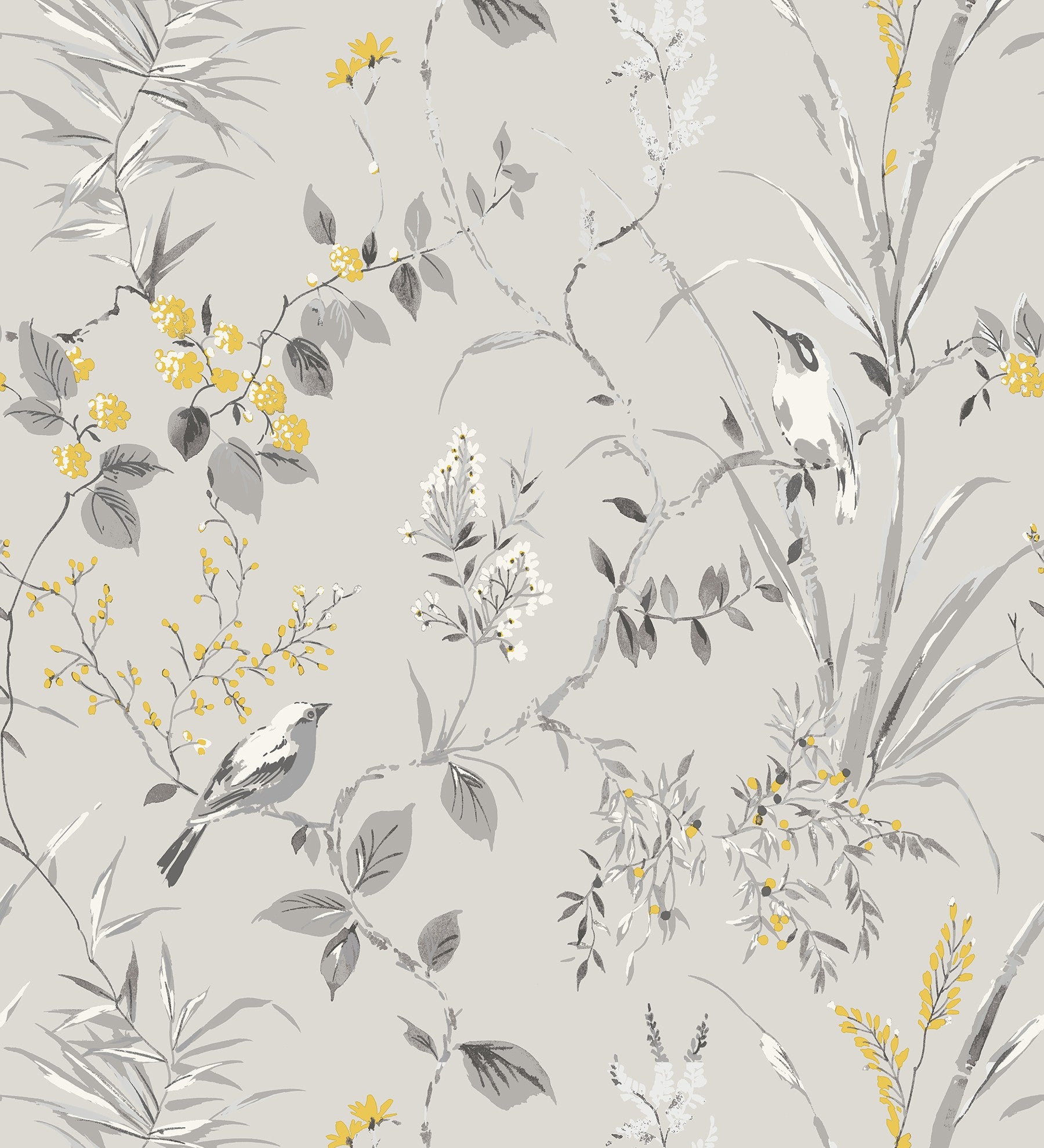 Papel pintado lavable de ramas flores y pájaros estilo romántico - Alison Garden 680927 de GAULAN - Rollo de 10 m x 0,53 m - 2