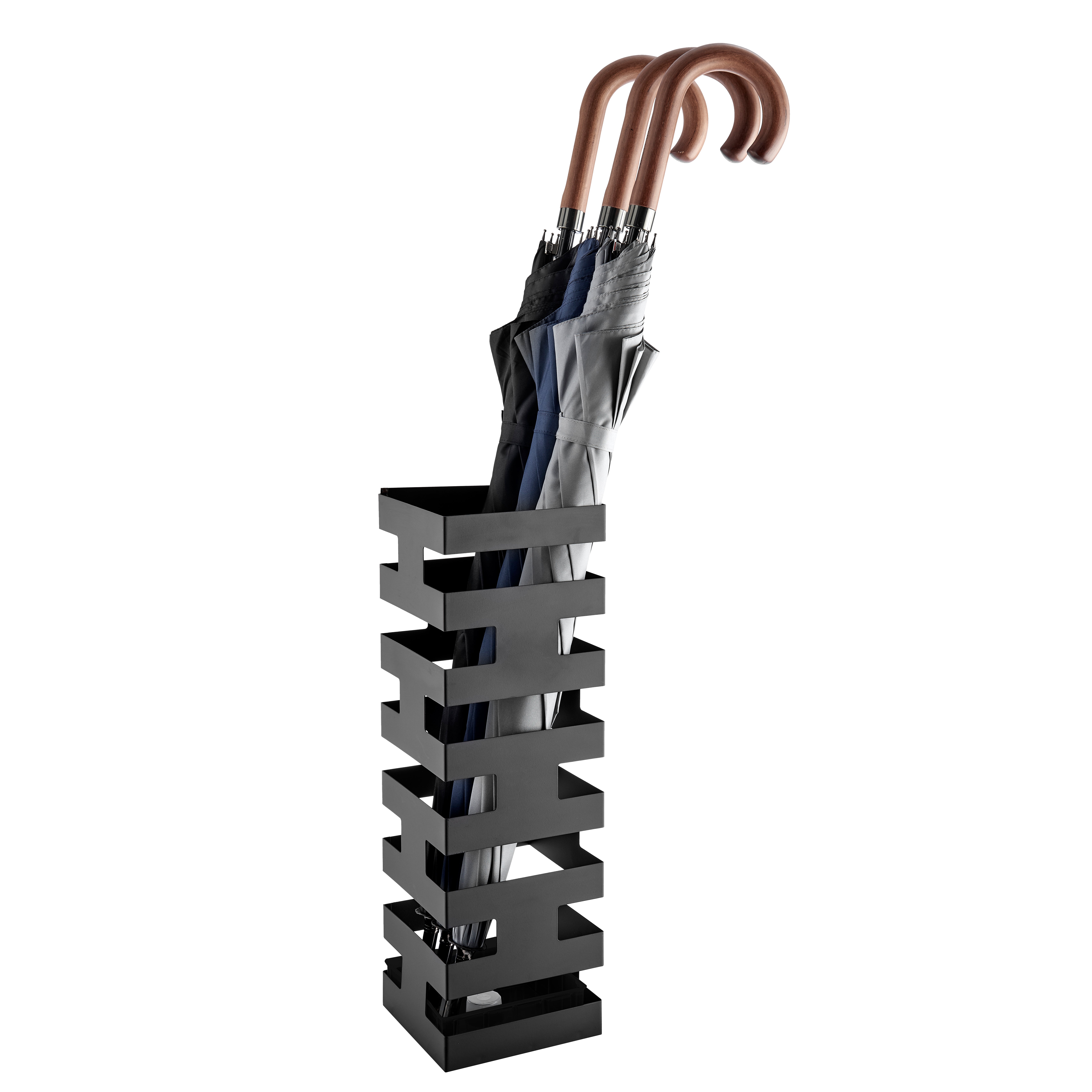 Porte Parapluie en métal avec Bassin d'Eau, Design Industriel, Noir - 5