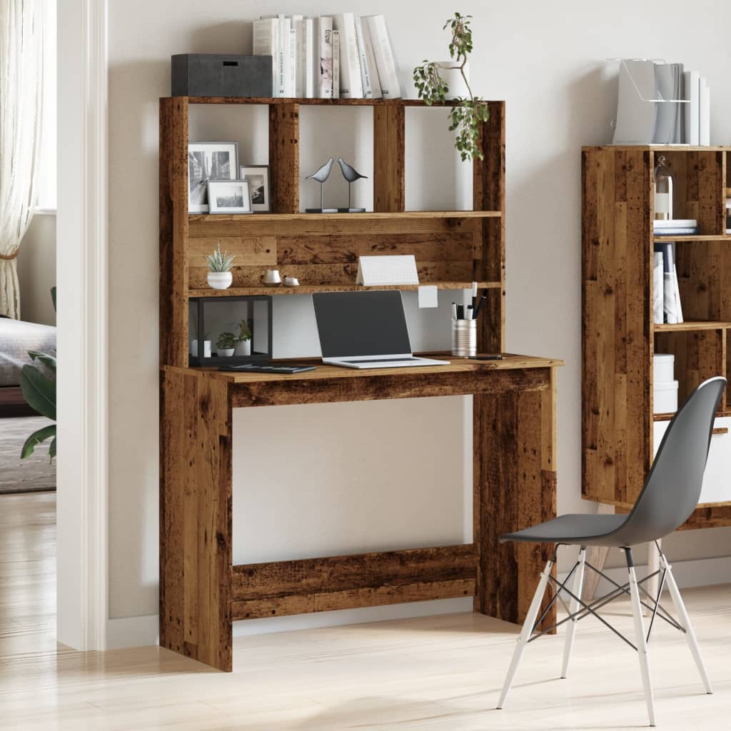 Bureau avec étagères vieux bois 102x45x148 cm bois d'ingénierie ...