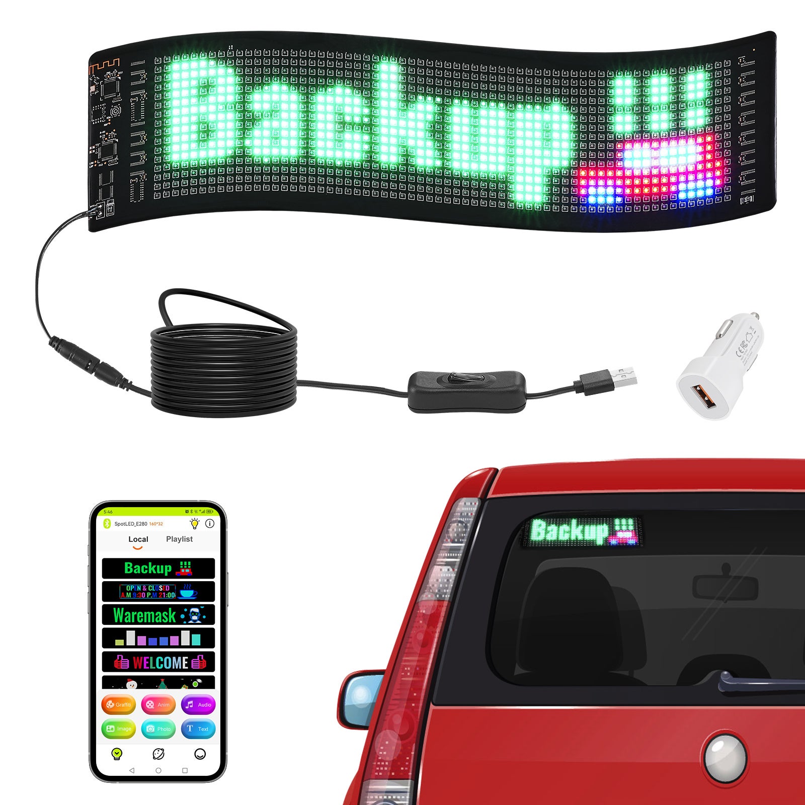 Vevor tablero de anuncios programable del transporte de la muestra led p5 a todo color los 38x10cm