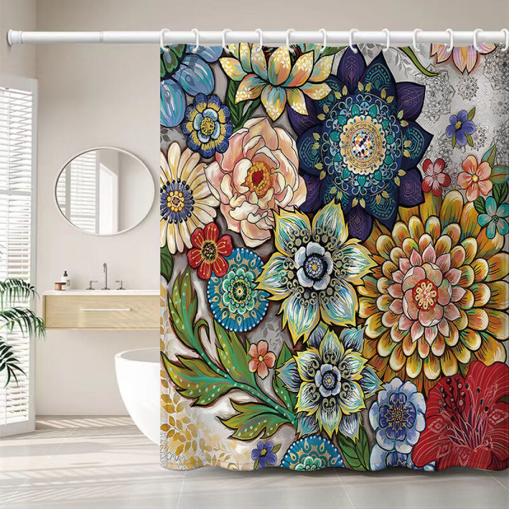 Zasłona prysznicowa łazienkowa, 180 x 200 cm, z 12 haczykami, szybkoschnąca (kwiaty*1), wodoodporna tkanina poliestrowa