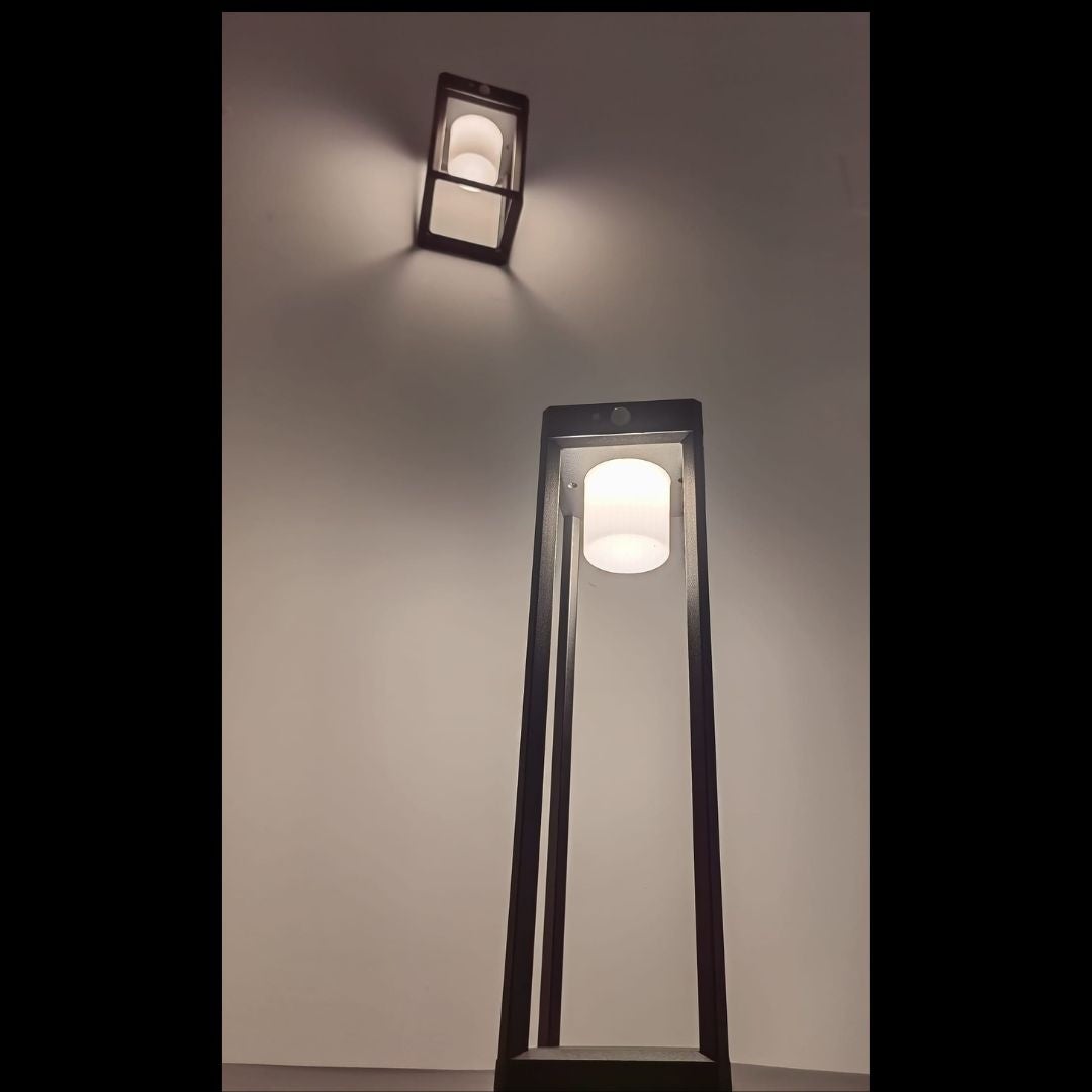 Lampeggiante Solare a Led in Alluminio Nero con Sensore di Movimento e Crepuscolare 3000k - 3