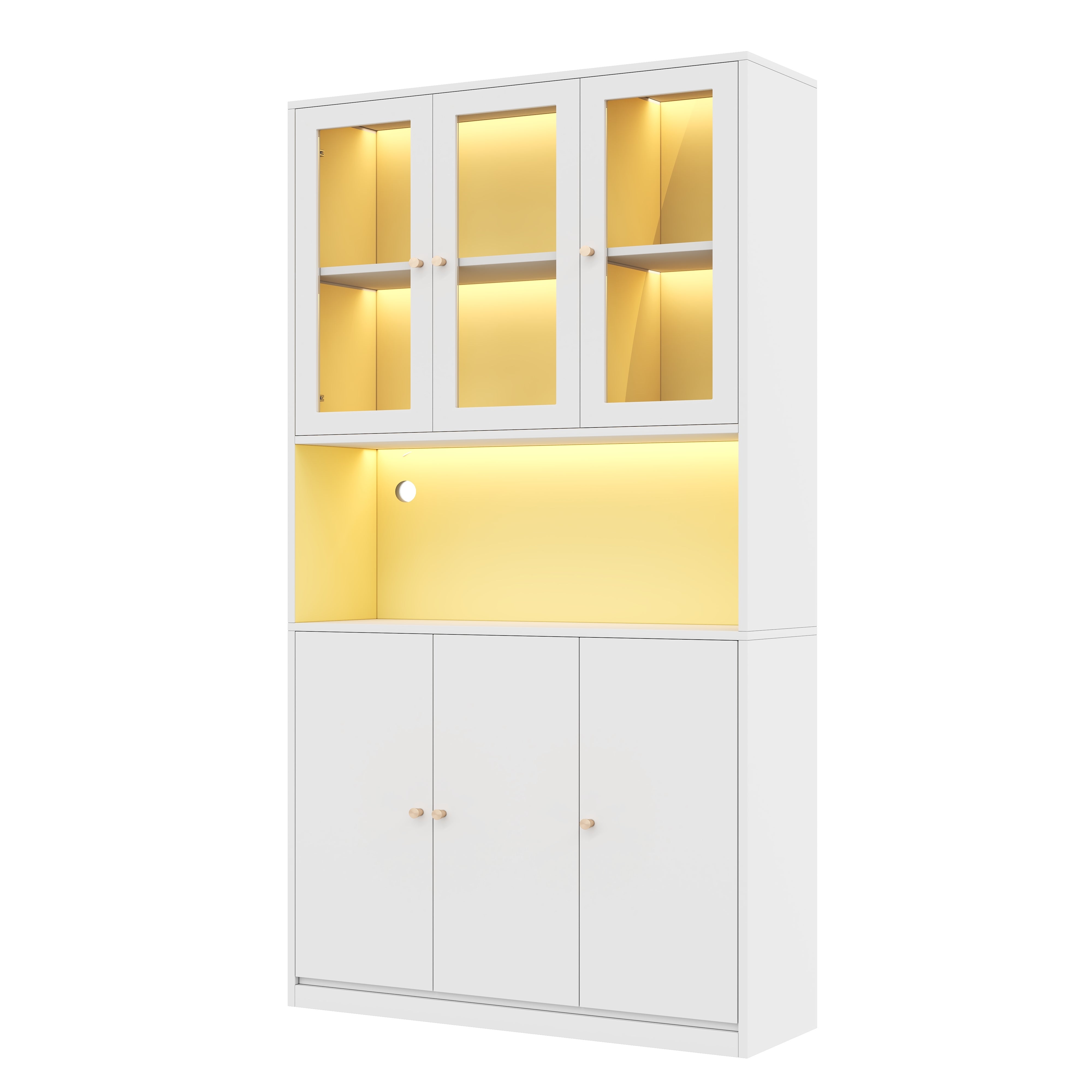 Bibliothèque LED 100×35×200 cm avec 6 portes de rangement Vitrine de salon avec compartiment ouvert MDF Blanc - 5