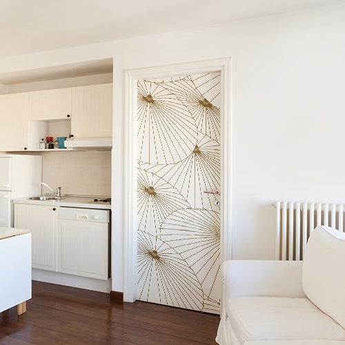 Adhesivo para puerta, adhesivo de paraguas blanco y dorado para puertas, 204 cm x 73 cm
