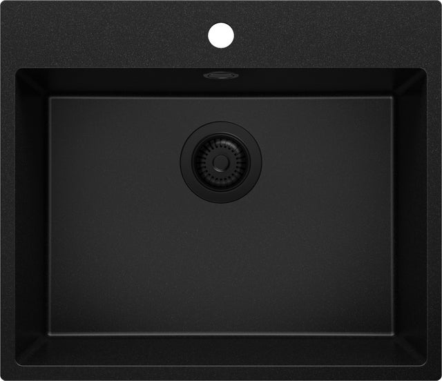 Evier Cuisine en Granit Tout Noir 58x50cm, Lavabo 1 bac + Kit de Vidage, Évier à Encastrer au meuble 60cm - Riga PRIMAGRAN