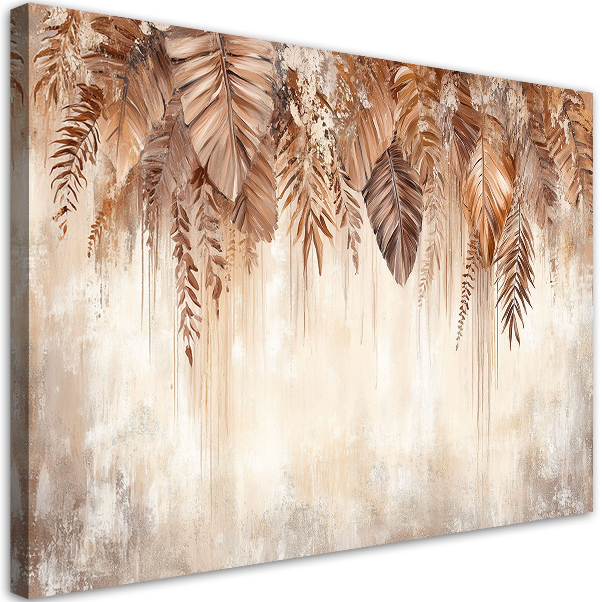 Obraz do salonu sypialni, Wiszące beżowo brązowe liście natura boho 120x80