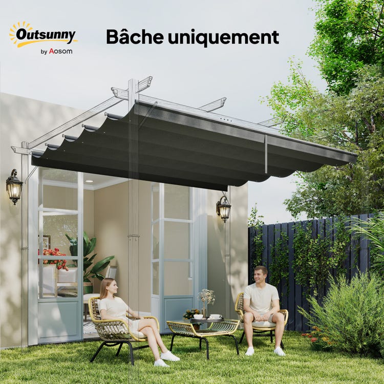 Toile de toit pour pergola tonnelle rétractable de 4 x 3 m - toile uniquement 350 x 260 cm gris foncé - 9