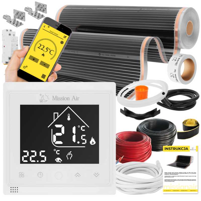Zestaw folii grzewczych IR SILVER 160W 22m²,szer.100cm + Libra Biały