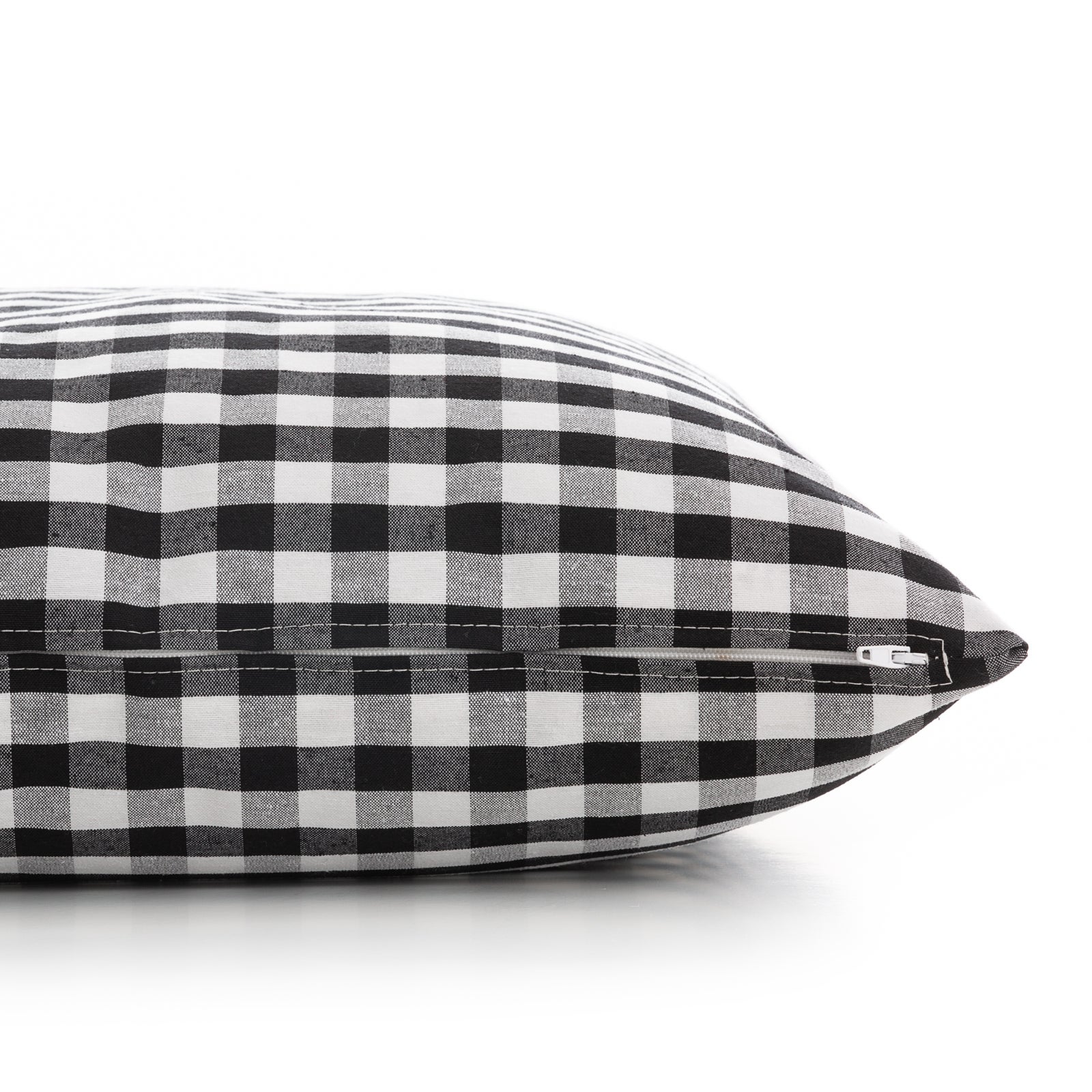 Set 2 fodere per cuscini Vichy 45x45 cm - Fodere decorative per cuscini per divano con cerniera, cotone traspirante e morbido, colore Nero - 2