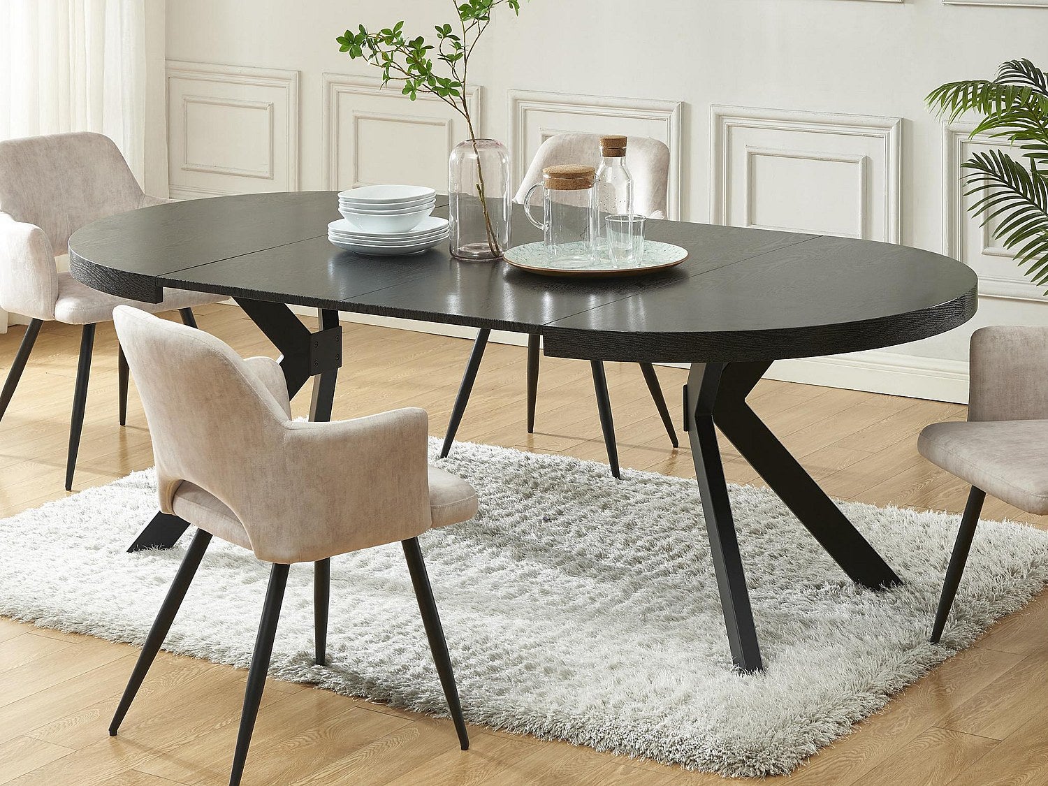 Rozkładany stół do jadalni 4 do 8 osób z MDF i stali - Czarny - KOMONI