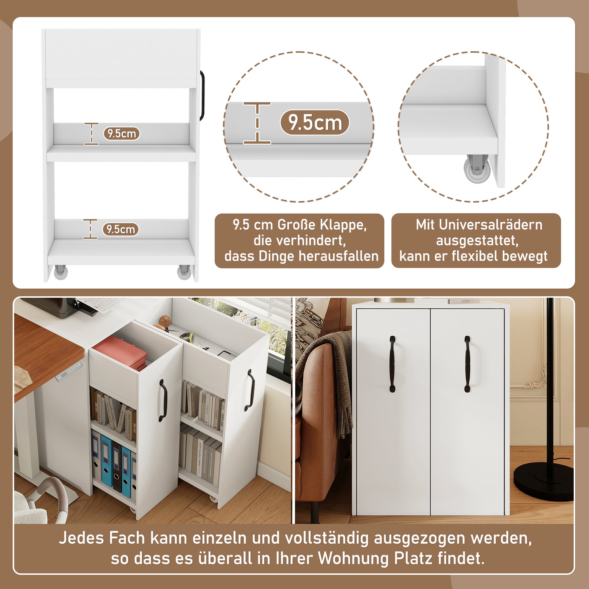 Commode avec 2 portes extractibles - 52 x 50 x 75 - Panneau de particules - Blanc - 3