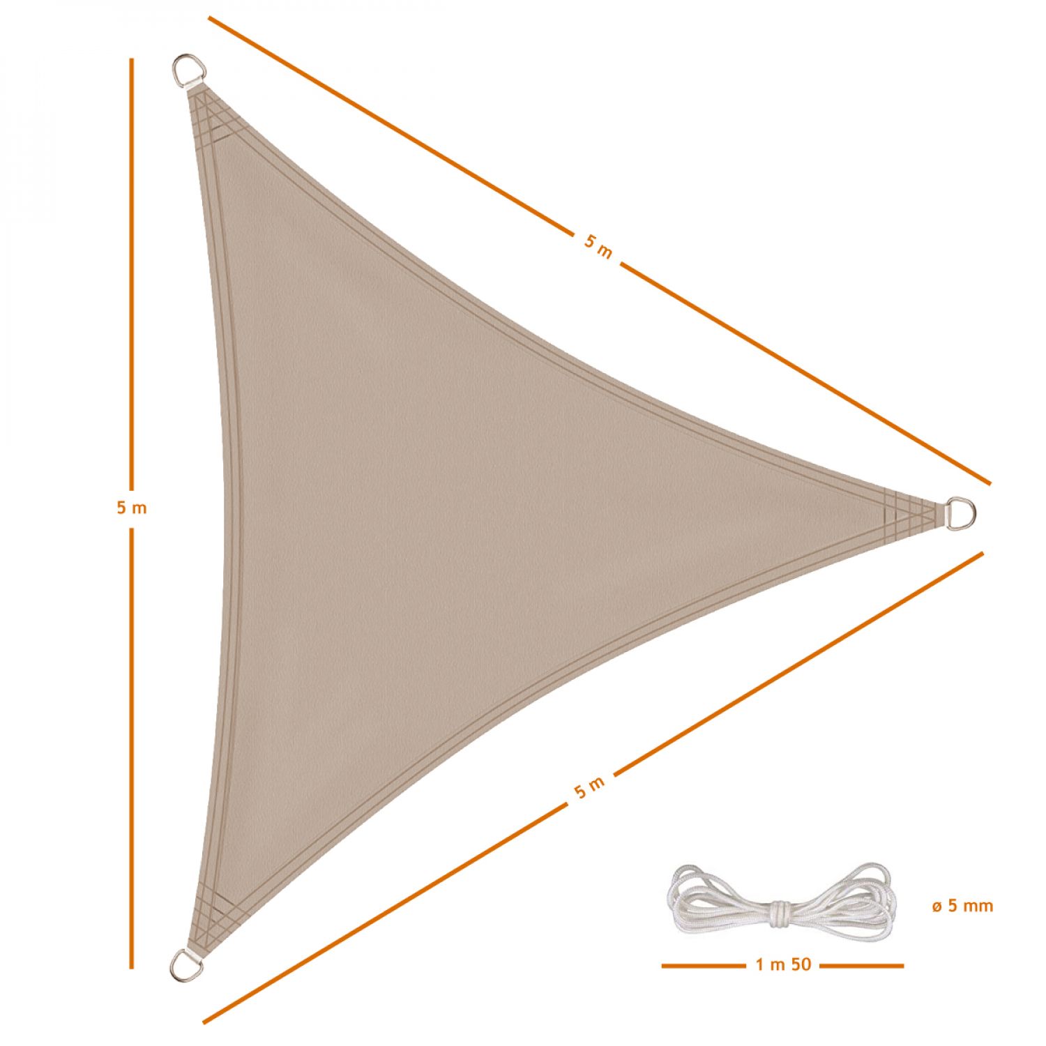 Voile d'ombrage triangulaire imperméable et anti-UV - 5 x 5 x 5 m - Taupe - Linxor - 2