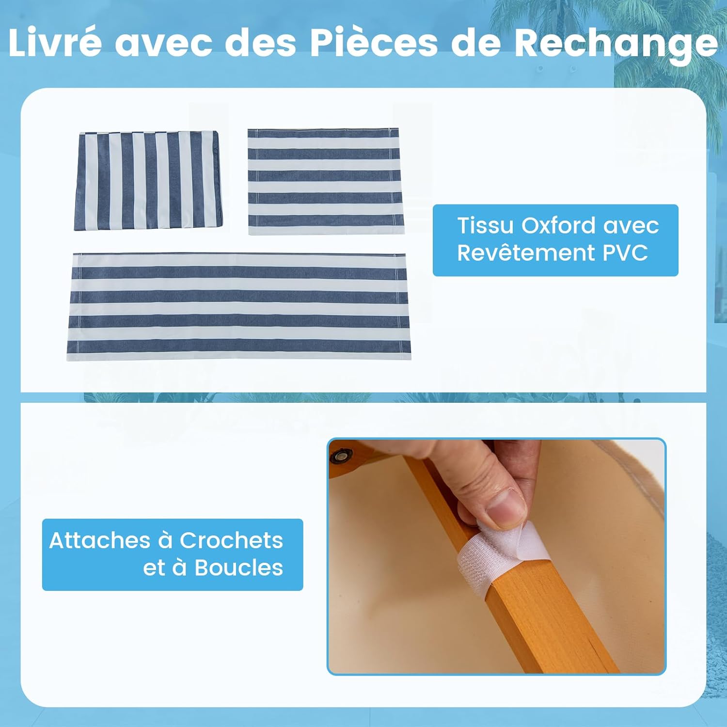 Sedia a Sdraio in Legno di Betulla, Lettino Prendisole da Giardino, Sedia da Spiaggia Pieghevole con Cappottina Regolabile e Rimovibile, Schie - 6