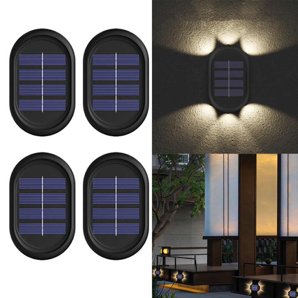 Zestaw 4 zewnętrznych słonecznych lamp ściennych, dekoracja, nowy styl, blask od góry do dołu, ciepła atmosfera oświetlenia słonecznego