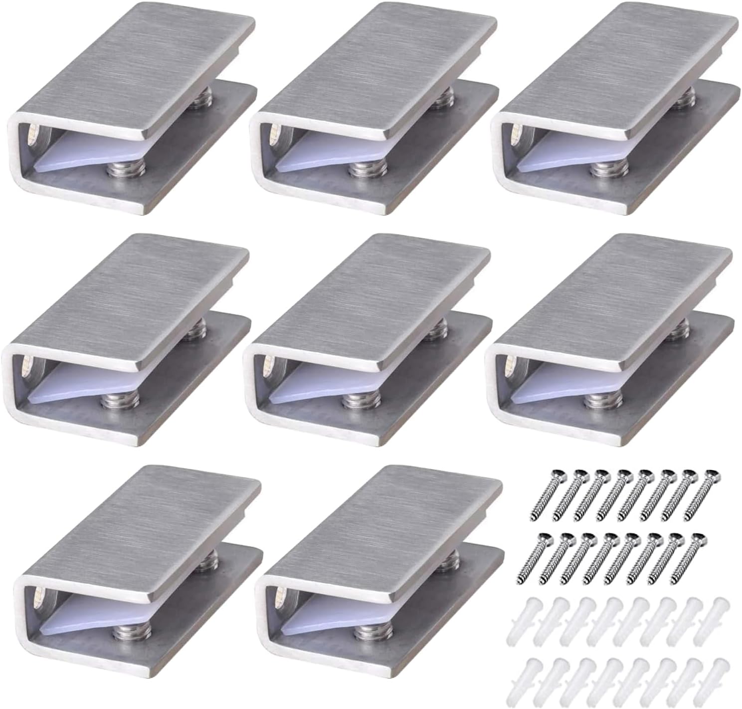 8-częściowy zestaw zacisków do szkła ze stali nierdzewnej, regulowany wspornik półki szklanej, prostokątny zacisk do szkła o grubości 8-12 mm, zacisk