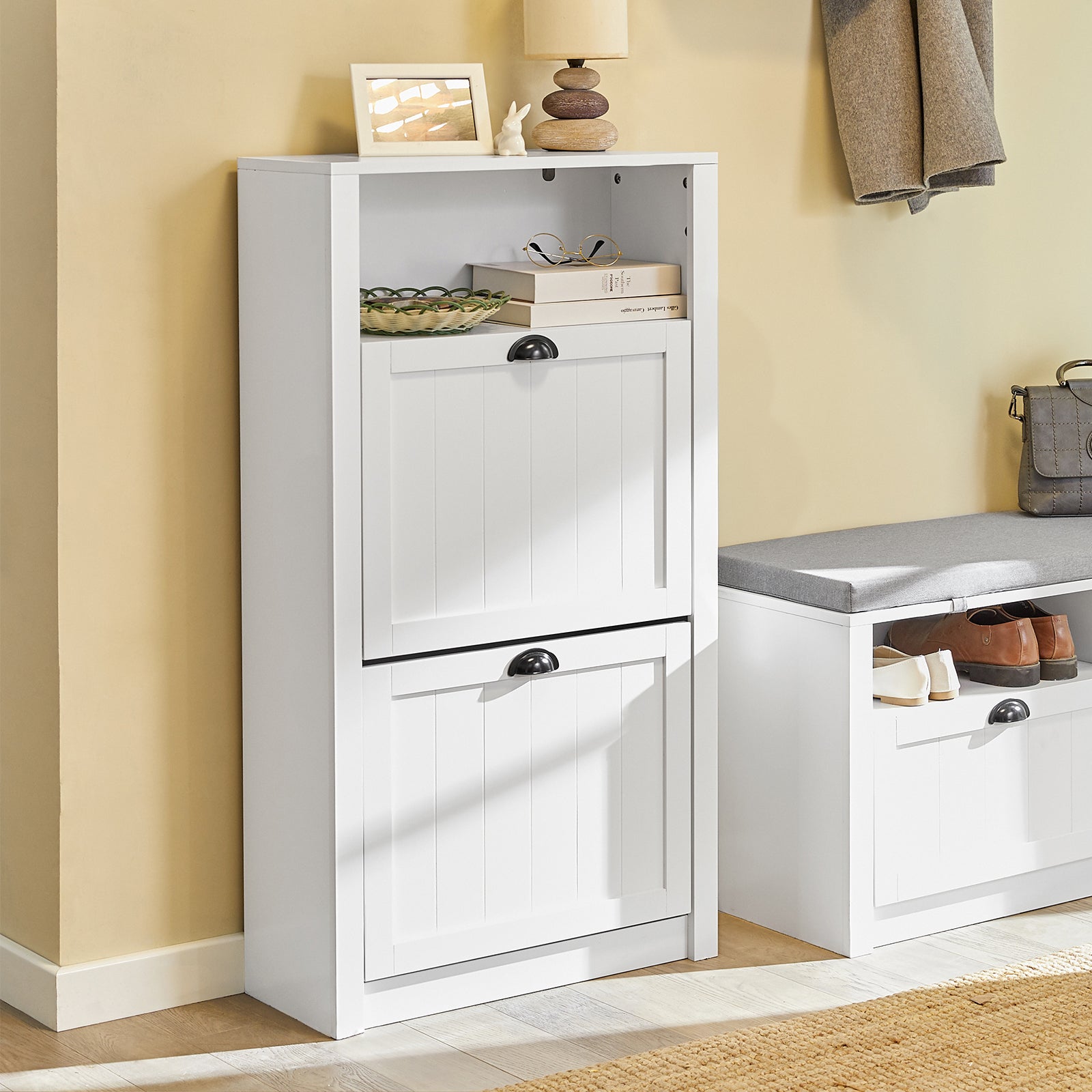 Sapateira com 2 portas basculantes Sapateira estreita Organizador de sapatos Branco 60 x 24 x 110 cm FSR87-K-W SoBuy PT - 8