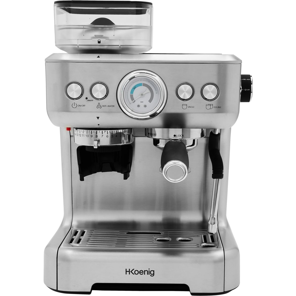 VEVOR Macchina per Caffe Espresso con Macinacaffe, Macchina per Caffe Espresso Semiautomatica da 15 Bar con Montalatte, Serbatoio dellAcqua Estraibile e Manometro