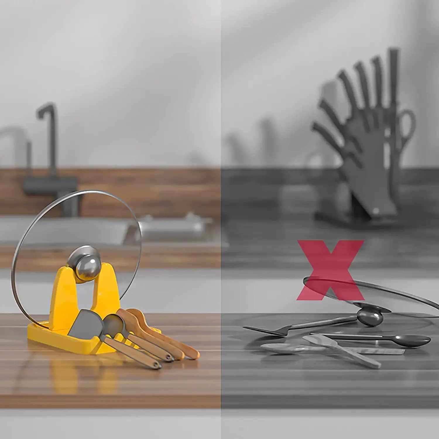 Supporto Portacoperchi E Tagliere In Alluminio – Design 2 In 1 Con Vassoio Antigoccia – Grigio 20x14x9,9 Cm – Salvaspazio Per Cucina Ordinata